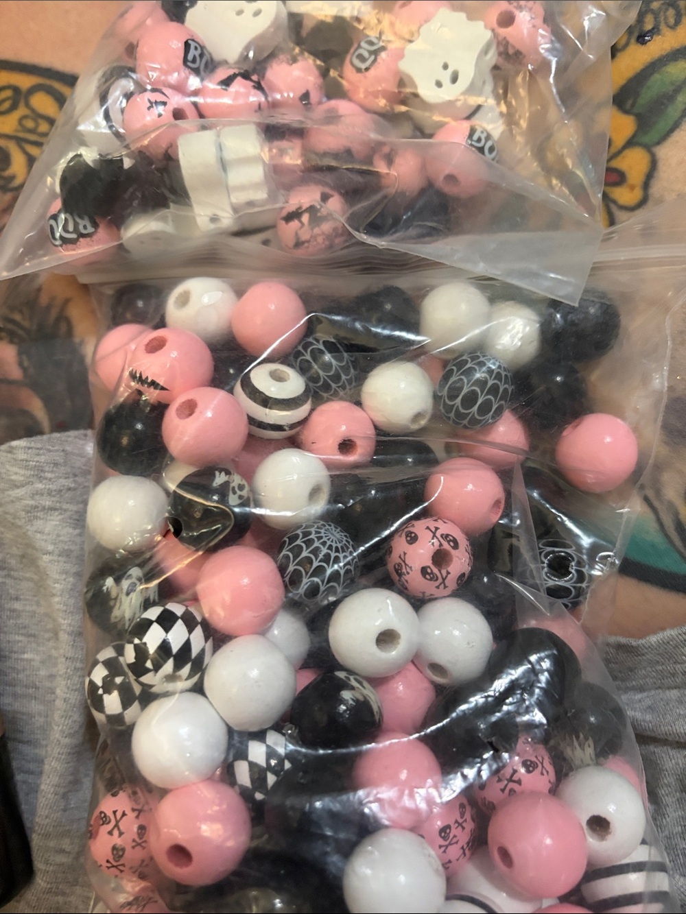 Assorted Pink, Black & White Kids Craft Beads - Mix of Decorative Rounds